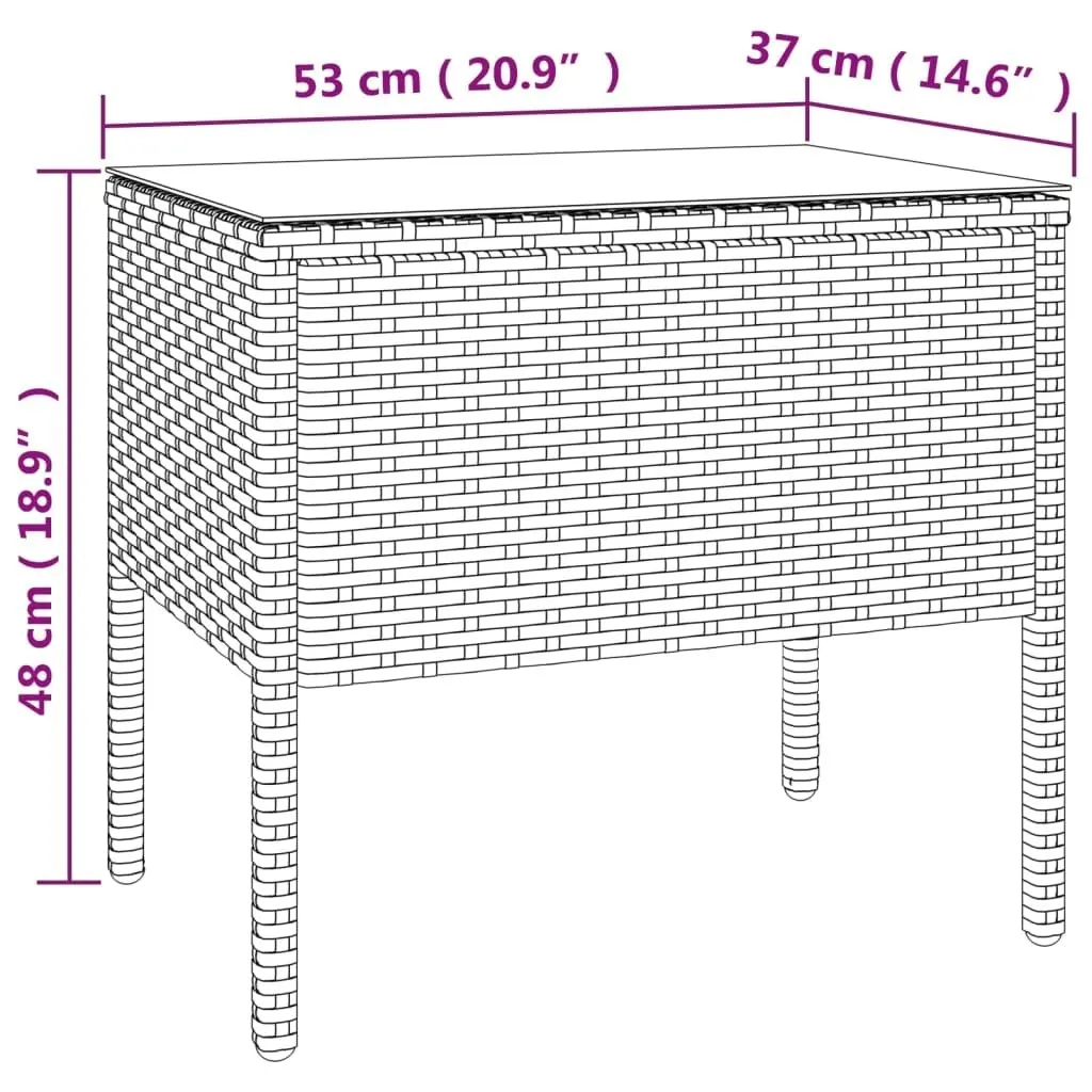 Side Table Brown 53x37x48 cm Poly Rattan and Tempered Glass 319401