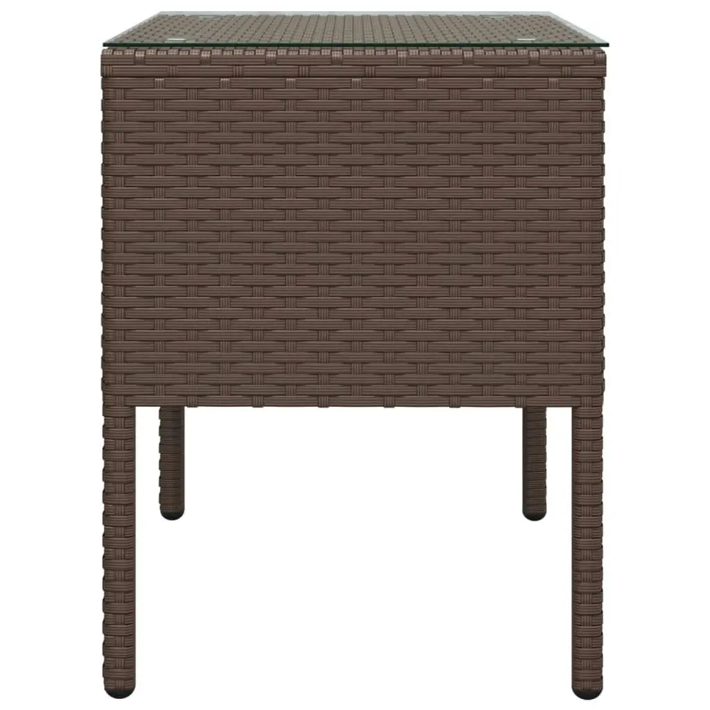 Side Table Brown 53x37x48 cm Poly Rattan and Tempered Glass 319401