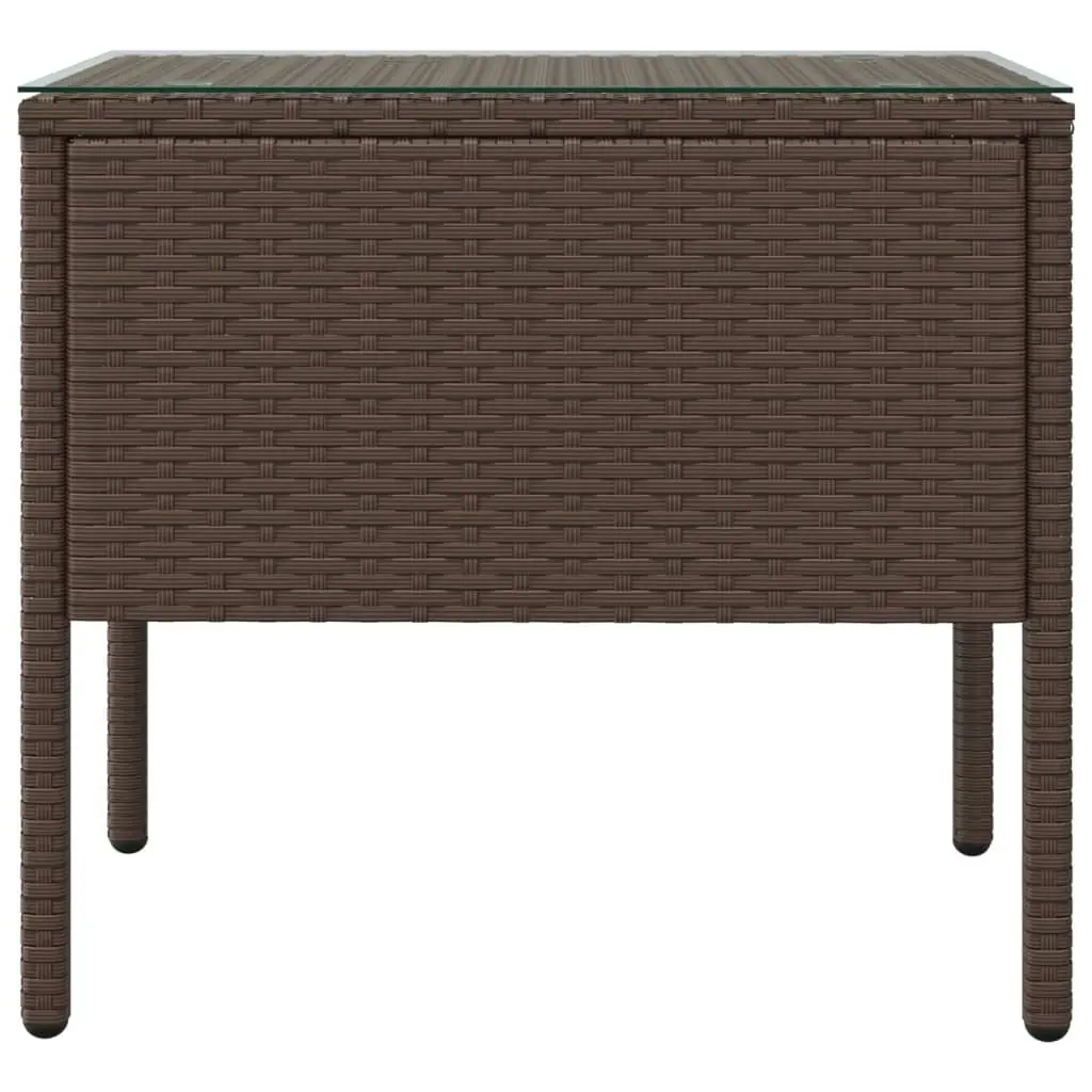 Side Table Brown 53x37x48 cm Poly Rattan and Tempered Glass 319401