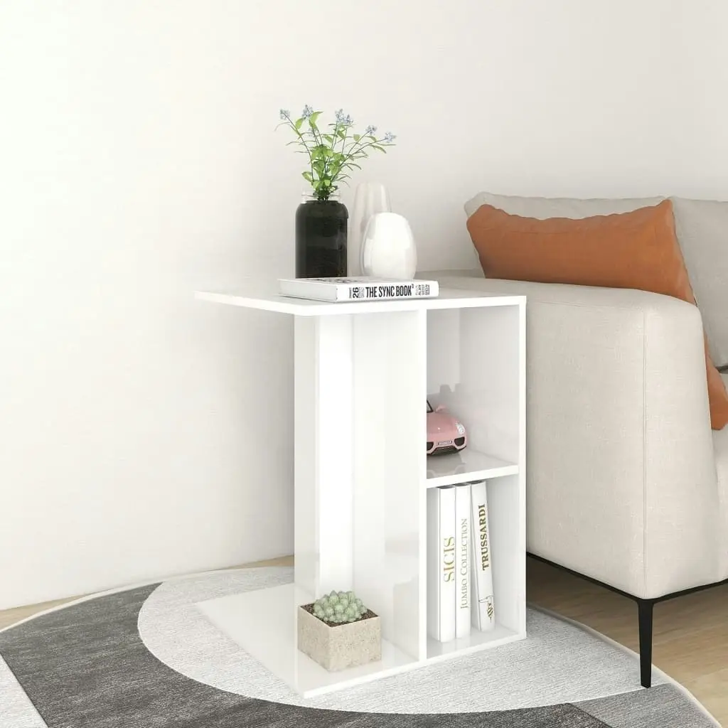 Side Table High Gloss White 60x40x45 cm Engineered Wood 806711