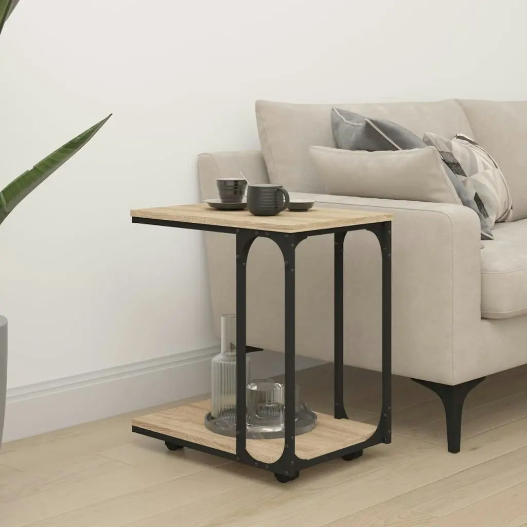 Side Table with Wheels Sonoma Oak 50x35x55.5cm Engineered Wood 825808