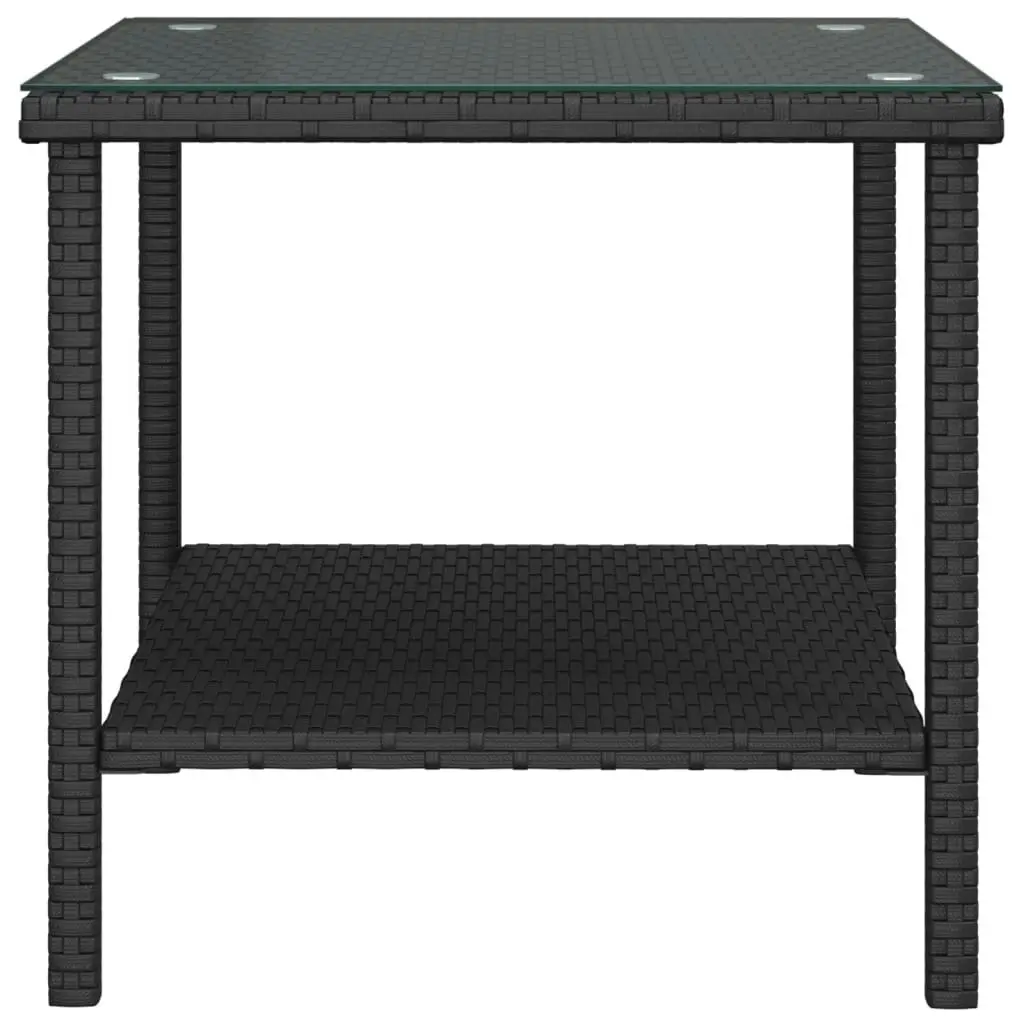 Side Table Black 45x45x45 cm Poly Rattan and Tempered Glass 319398