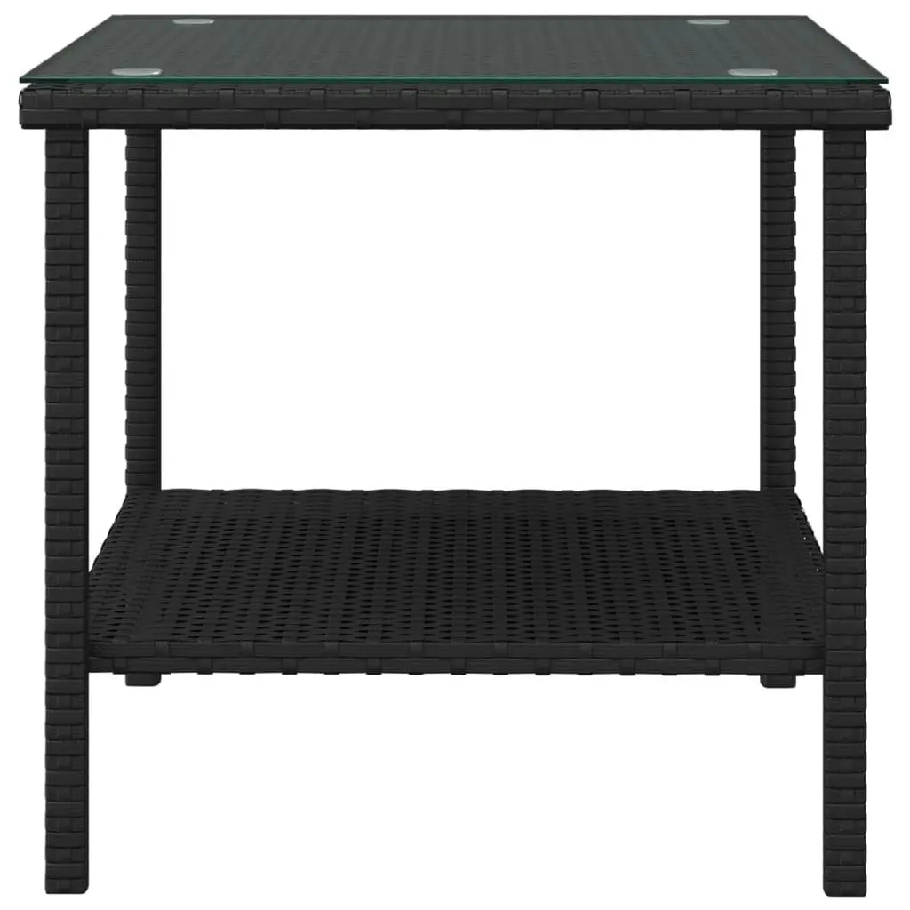 Side Table Black 45x45x45 cm Poly Rattan and Tempered Glass 319398