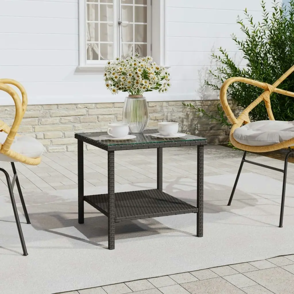 Side Table Black 45x45x45 cm Poly Rattan and Tempered Glass 319398