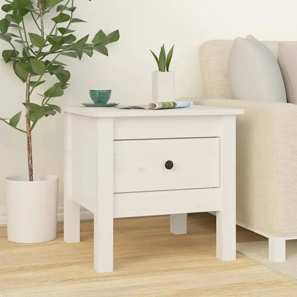 Side Table White 40x40x39 cm Solid Wood Pine 813786