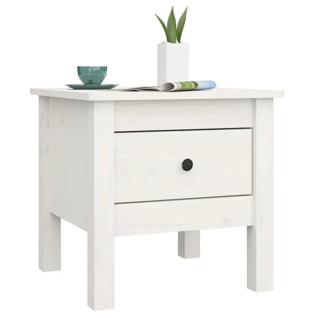 Side Table White 40x40x39 cm Solid Wood Pine 813786