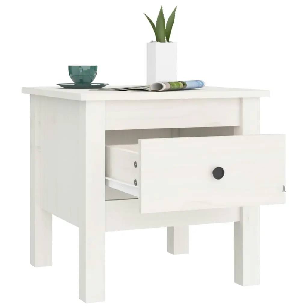 Side Table White 40x40x39 cm Solid Wood Pine 813786