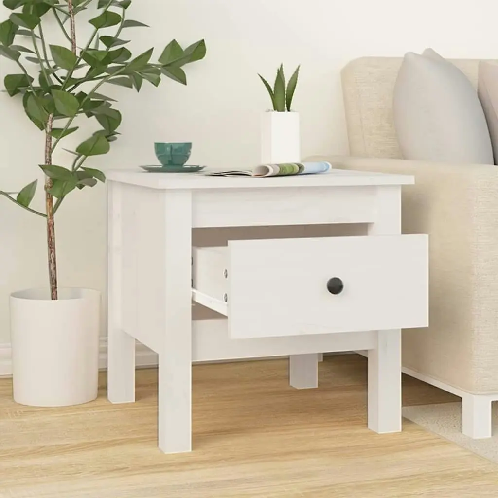 Side Table White 40x40x39 cm Solid Wood Pine 813786