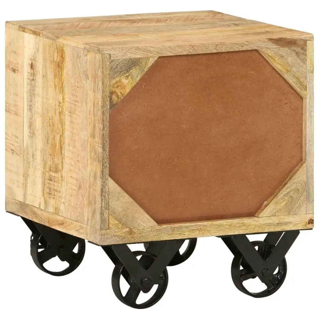 Side Table with Drawer Wheels Mango Wood 40x40x45 cm 243960