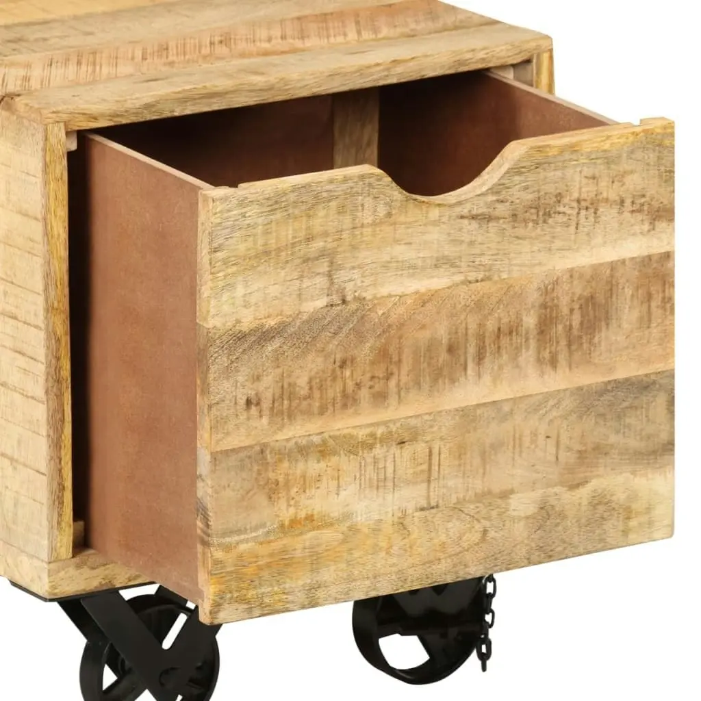 Side Table with Drawer Wheels Mango Wood 40x40x45 cm 243960