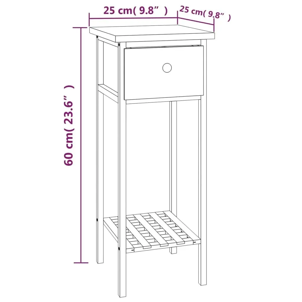 Side Table with Drawer 25x25x60cm Solid Wood Walnut 350343