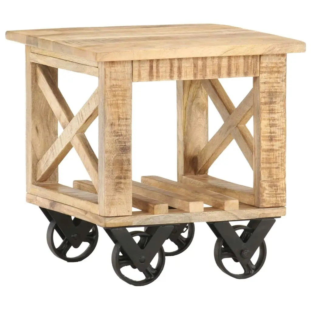 Side Table with Wheels 40x40x42 cm Rough Mango Wood 320936