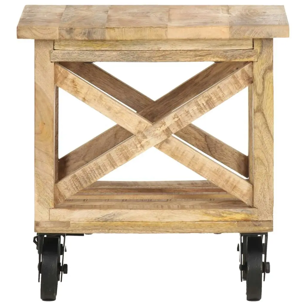 Side Table with Wheels 40x40x42 cm Rough Mango Wood 320936