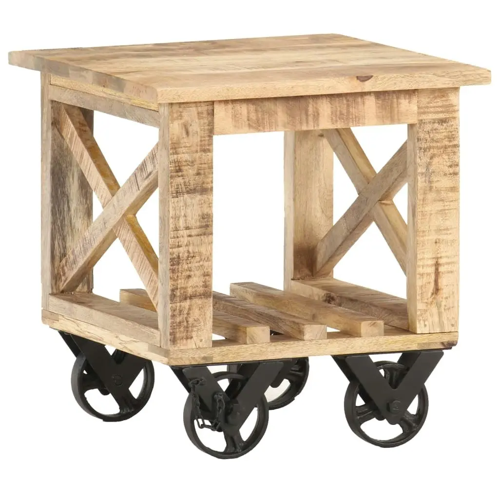 Side Table with Wheels 40x40x42 cm Rough Mango Wood 320936