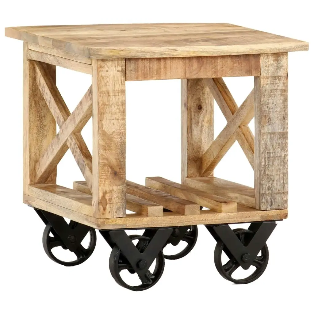 Side Table with Wheels 40x40x42 cm Rough Mango Wood 320936