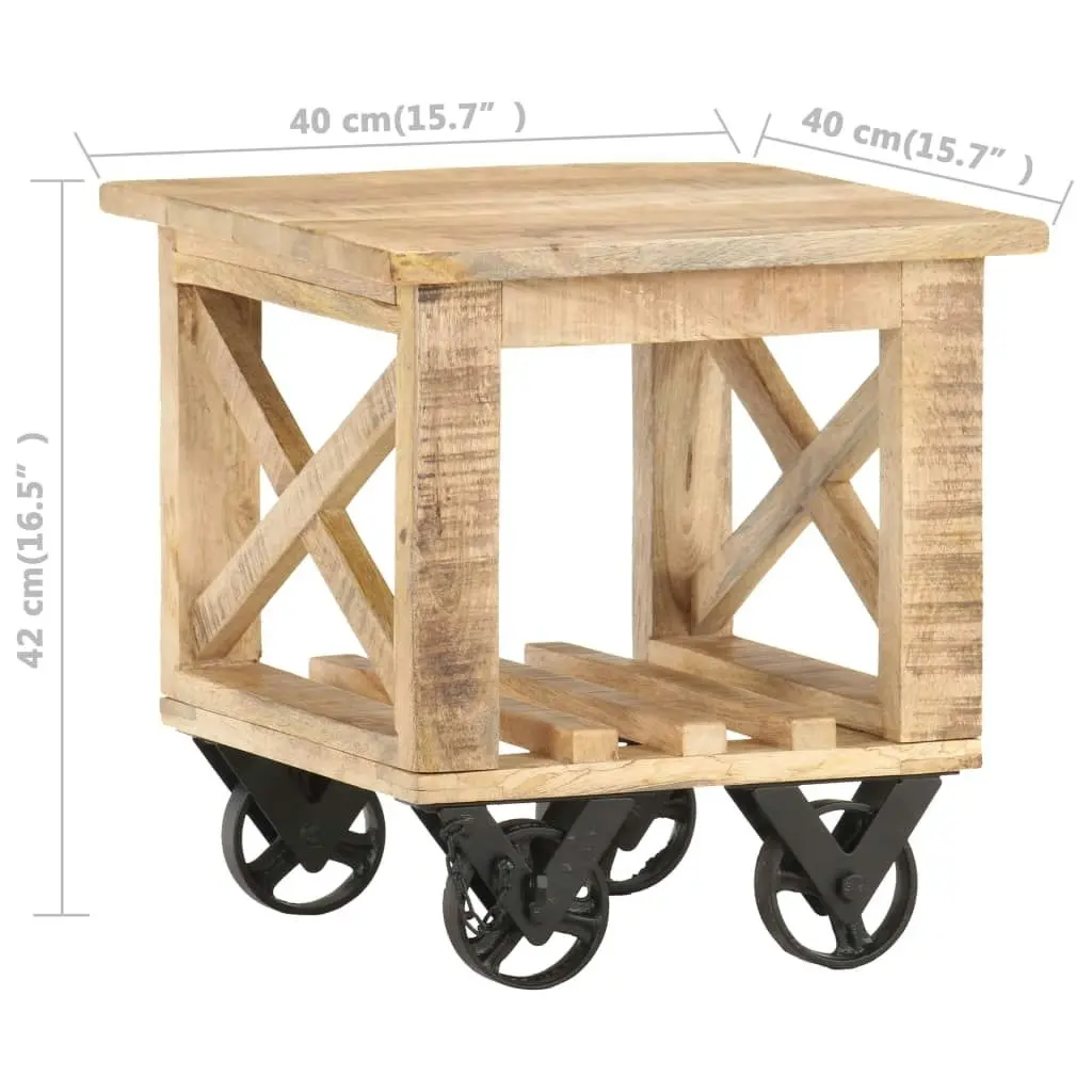 Side Table with Wheels 40x40x42 cm Rough Mango Wood 320936