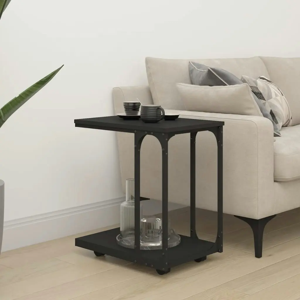 Side Table with Wheels Black 50x35x55.5cm Engineered Wood 825807