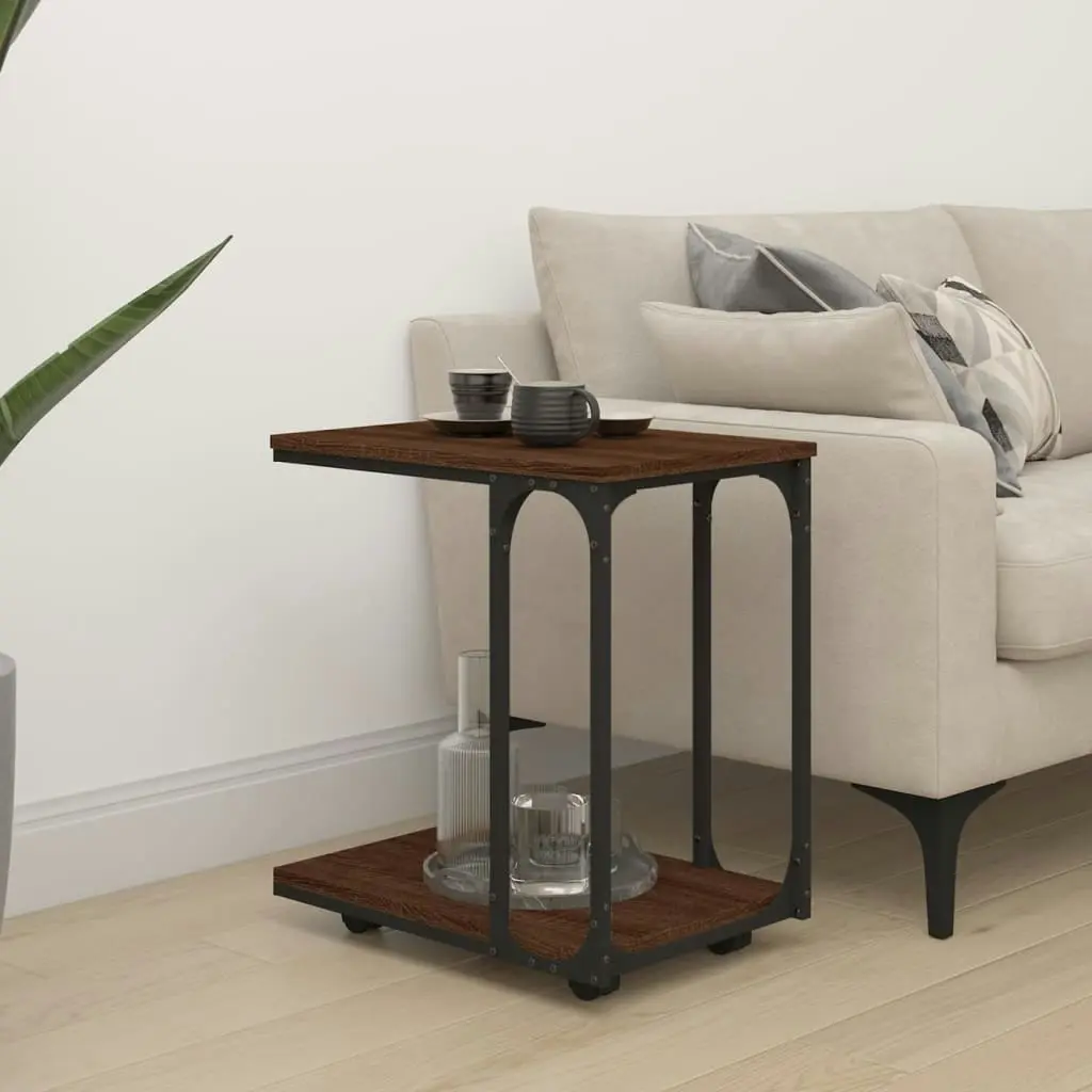 Side Table with Wheels Brown Oak 50x35x55.5cm Engineered Wood 825811