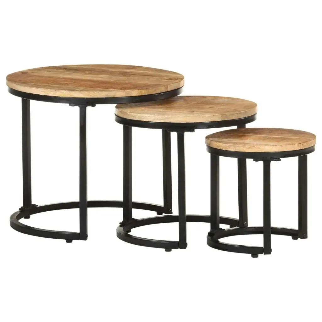 Side Tables 3 pcs Rough Mango Wood 320686