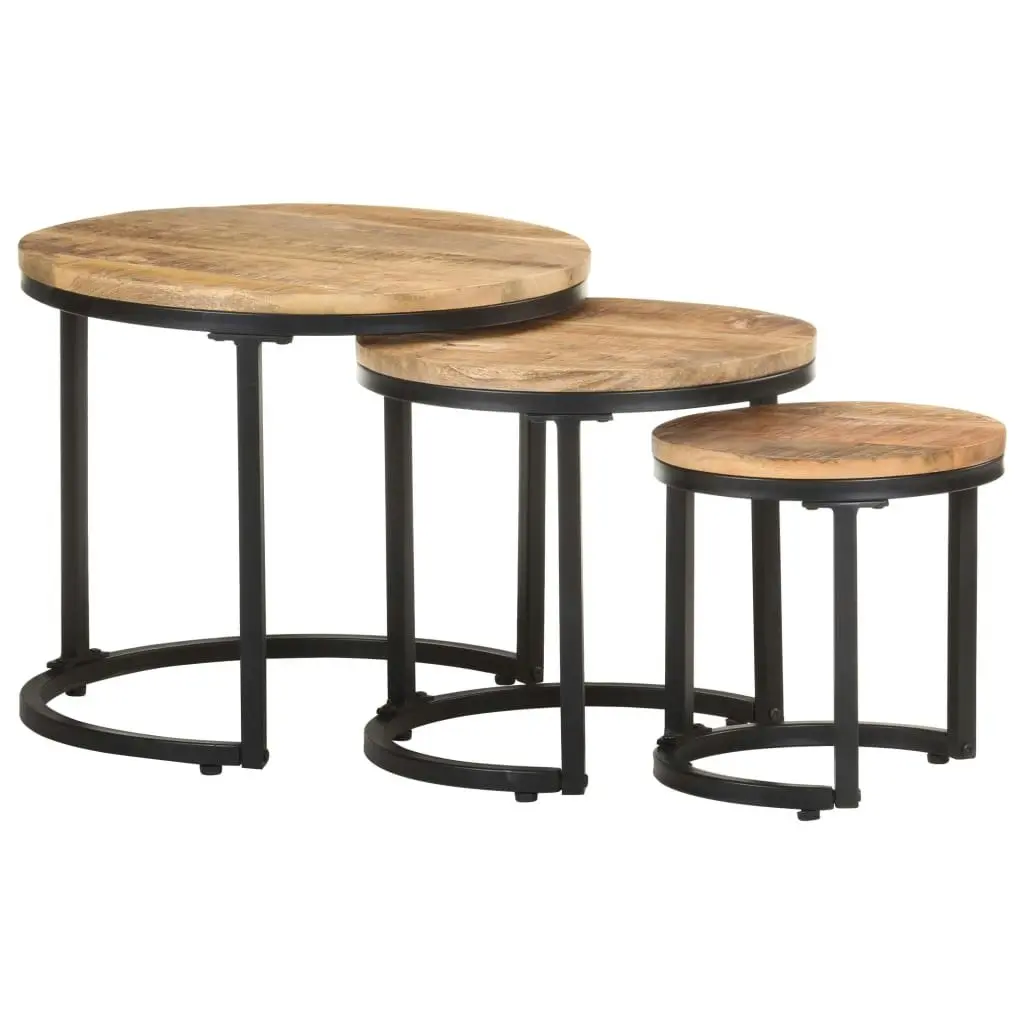 Side Tables 3 pcs Rough Mango Wood 320686