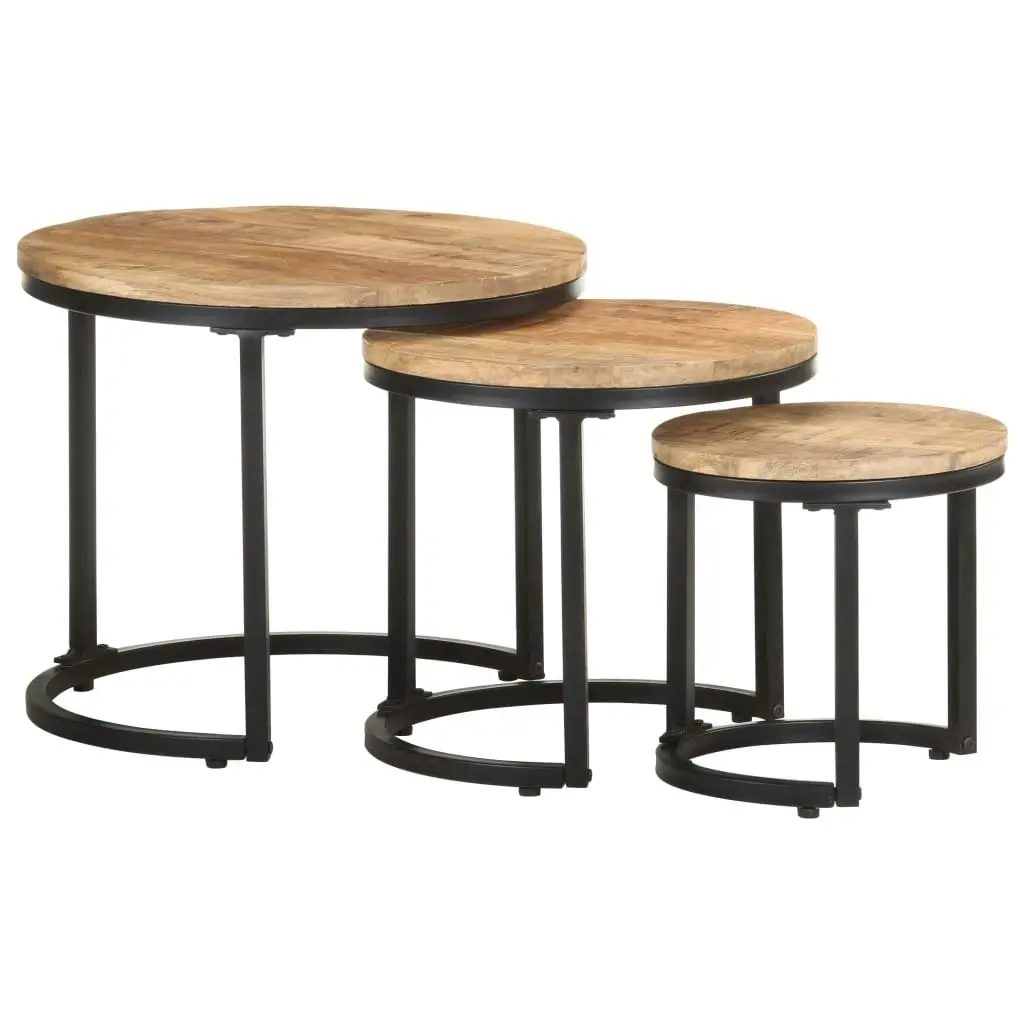 Side Tables 3 pcs Rough Mango Wood 320686