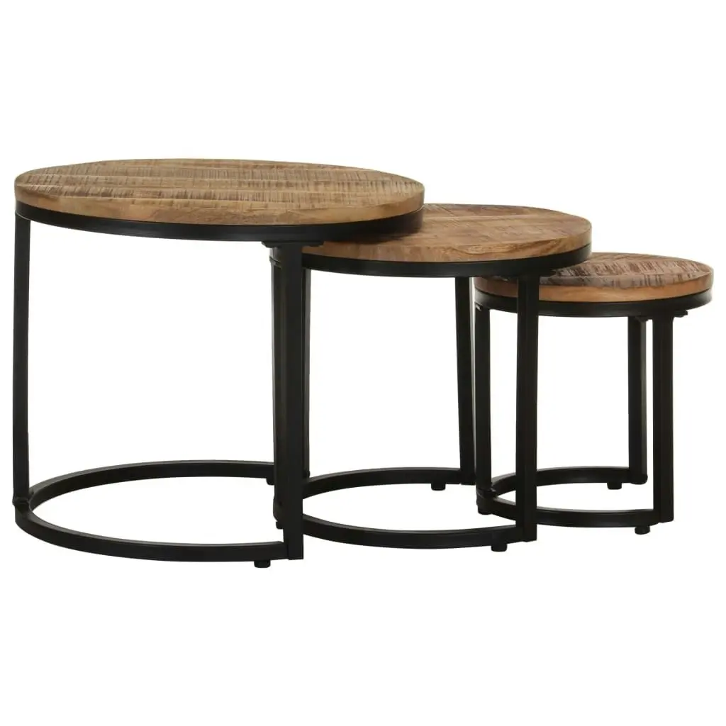 Side Tables 3 pcs Rough Mango Wood 320686