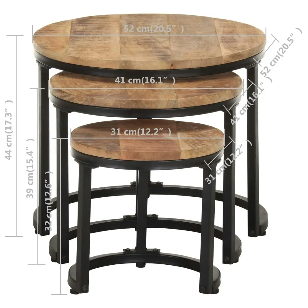 Side Tables 3 pcs Rough Mango Wood 320686