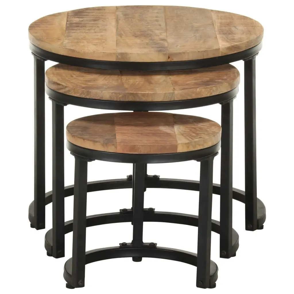 Side Tables 3 pcs Rough Mango Wood 320686