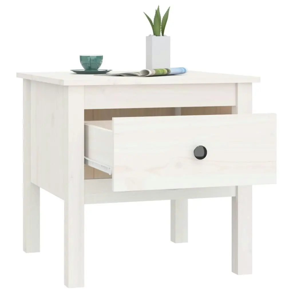 Side Table White 50x50x49 cm Solid Wood Pine 813796