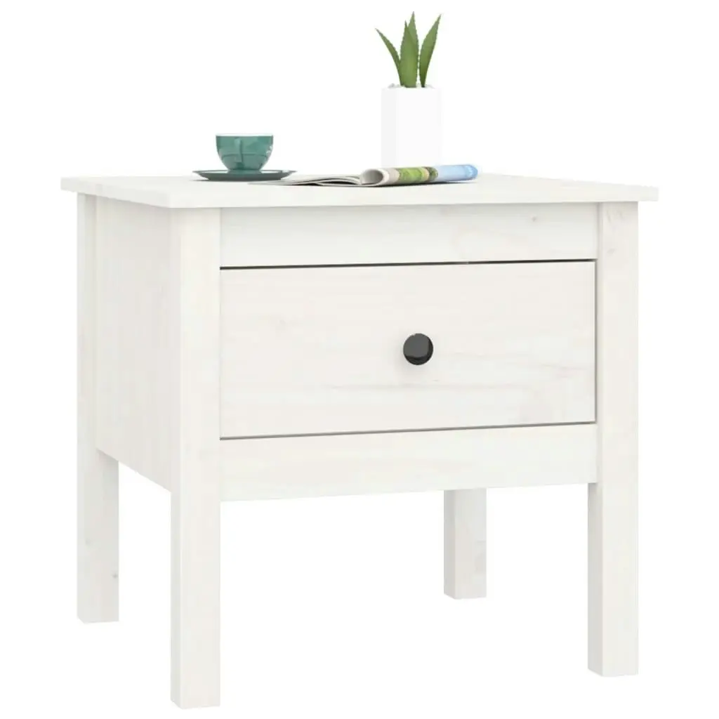 Side Table White 50x50x49 cm Solid Wood Pine 813796