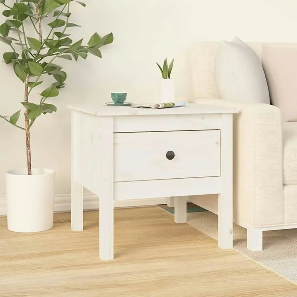 Side Table White 50x50x49 cm Solid Wood Pine 813796