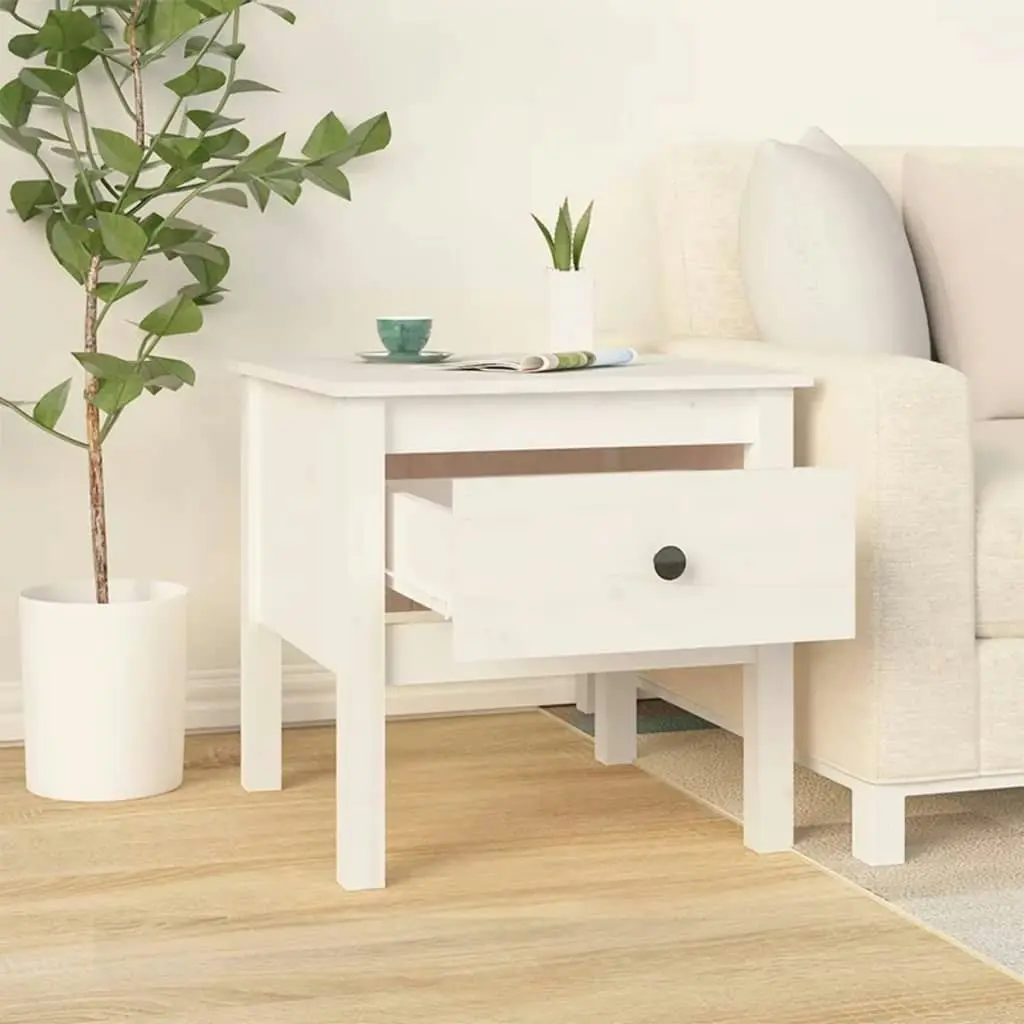 Side Table White 50x50x49 cm Solid Wood Pine 813796