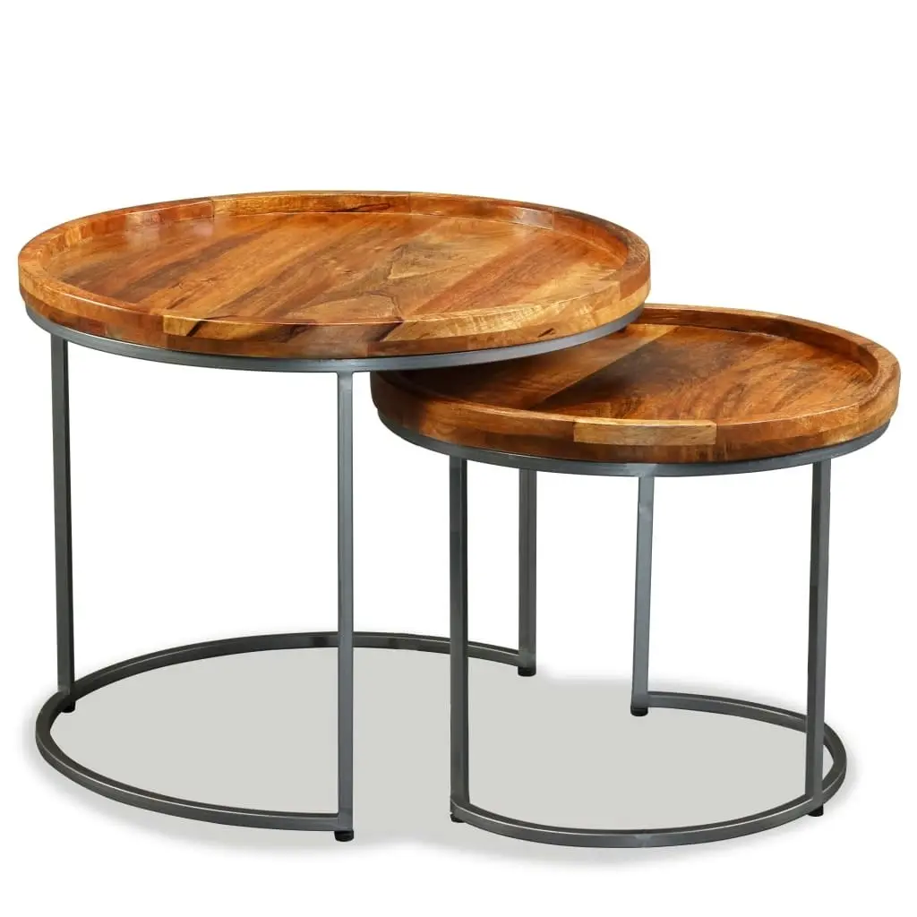 Side Table Set 2 Pieces Solid Mango Wood 244585