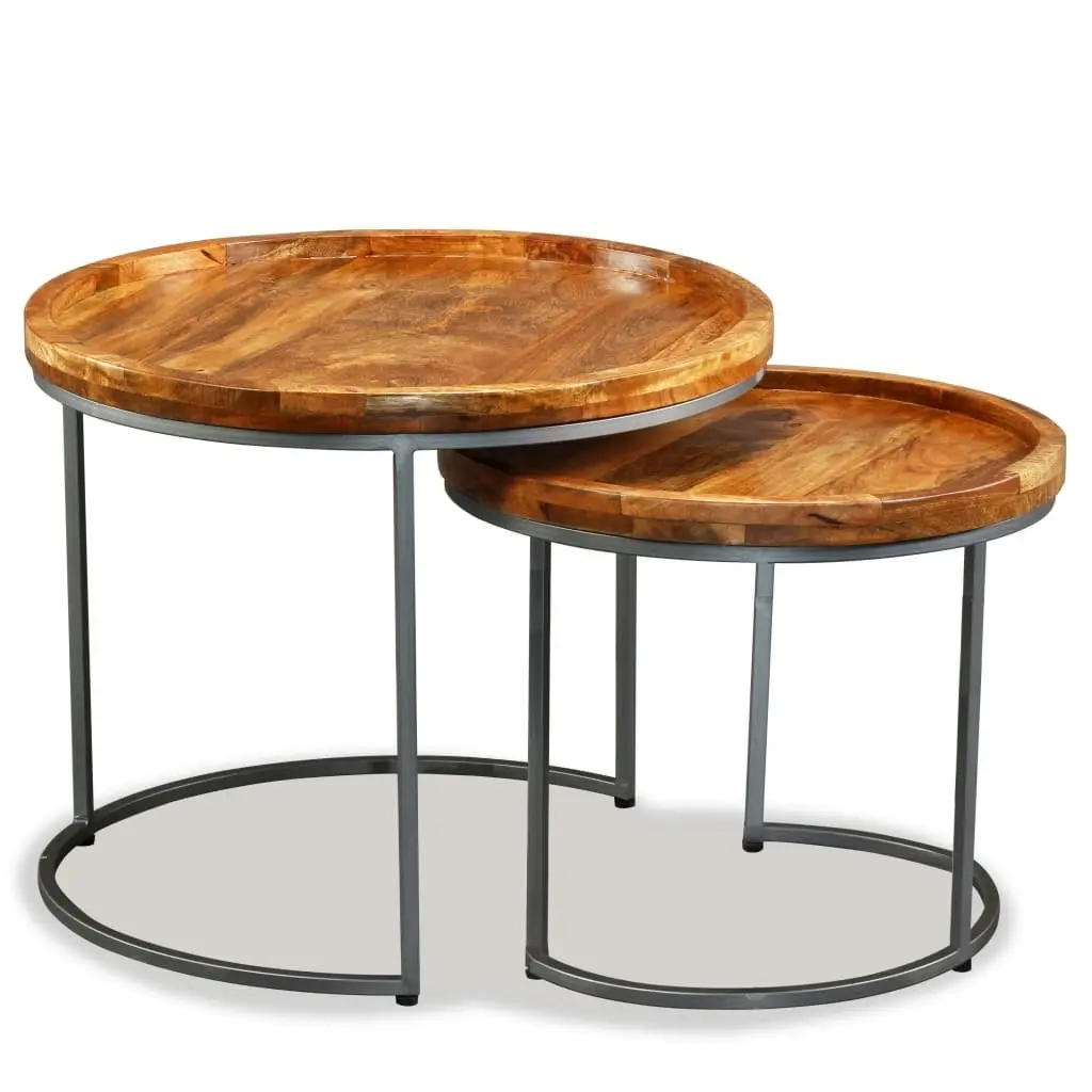 Side Table Set 2 Pieces Solid Mango Wood 244585