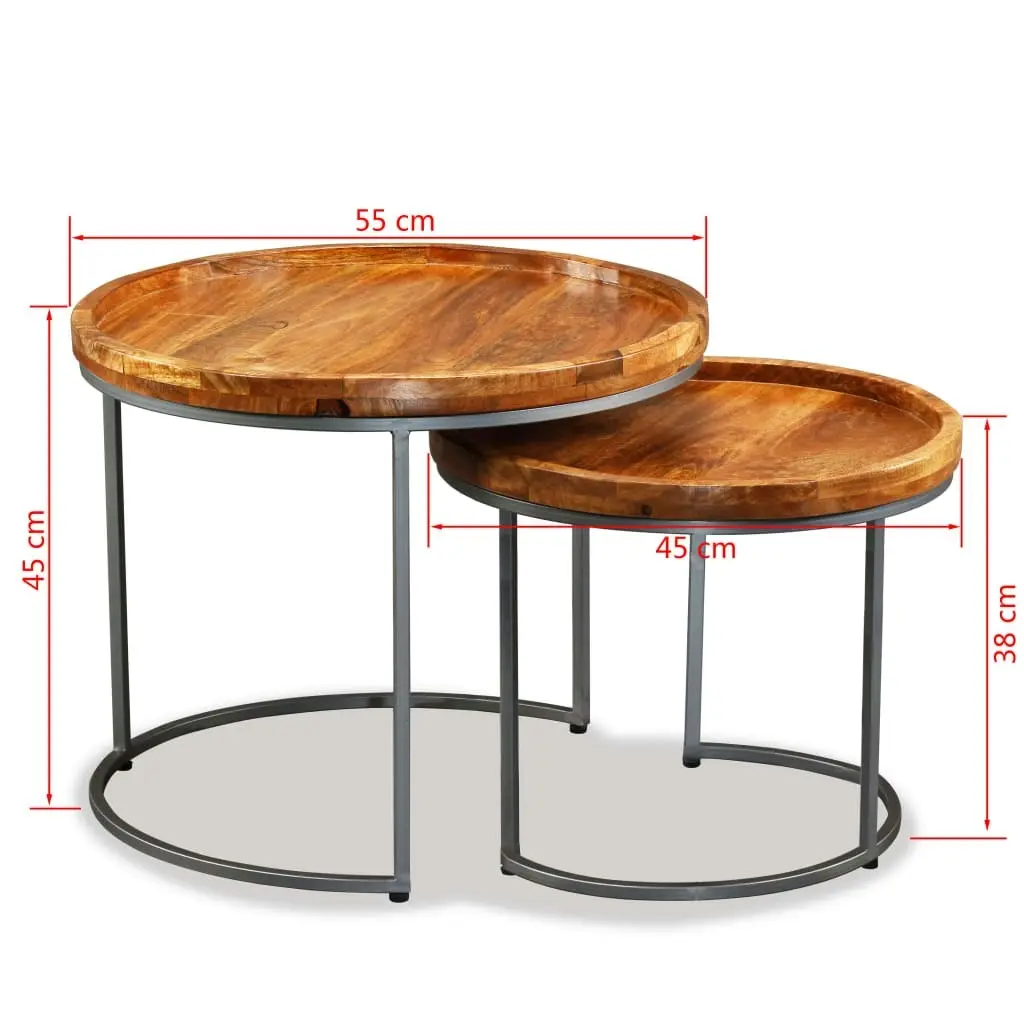 Side Table Set 2 Pieces Solid Mango Wood 244585