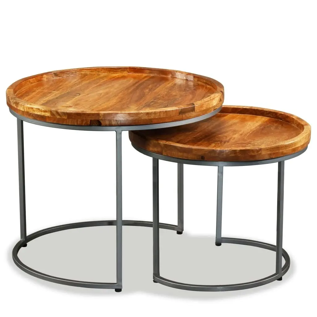 Side Table Set 2 Pieces Solid Mango Wood 244585