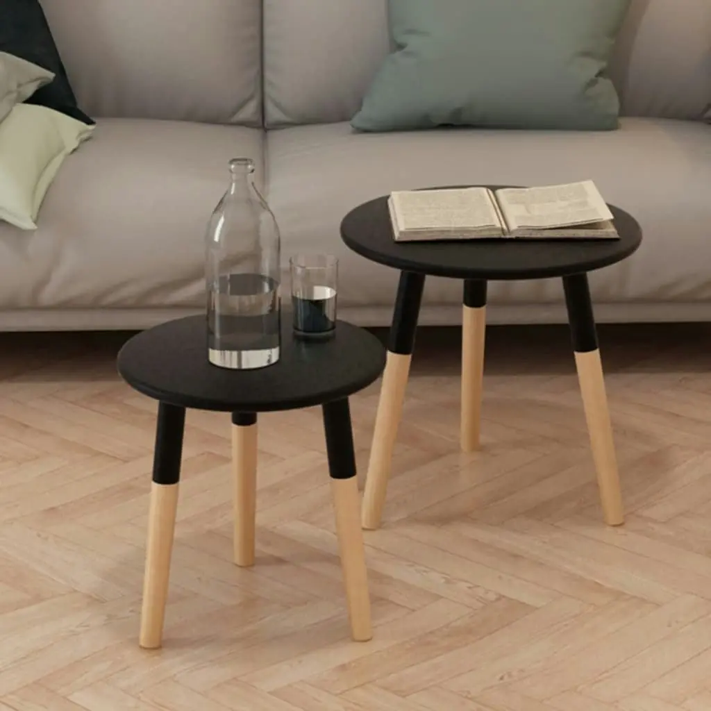 Side Table Set 2 Pieces Solid Pinewood Black 244735