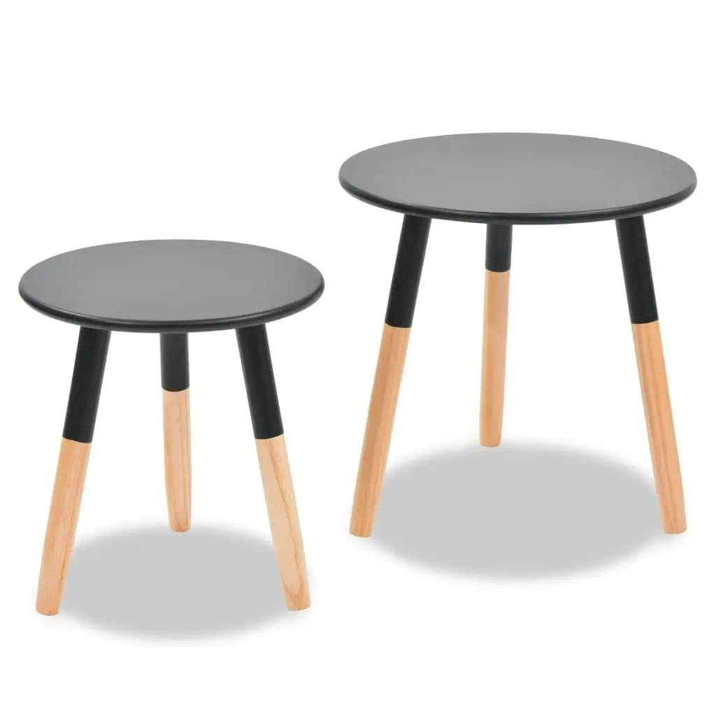 Side Table Set 2 Pieces Solid Pinewood Black 244735