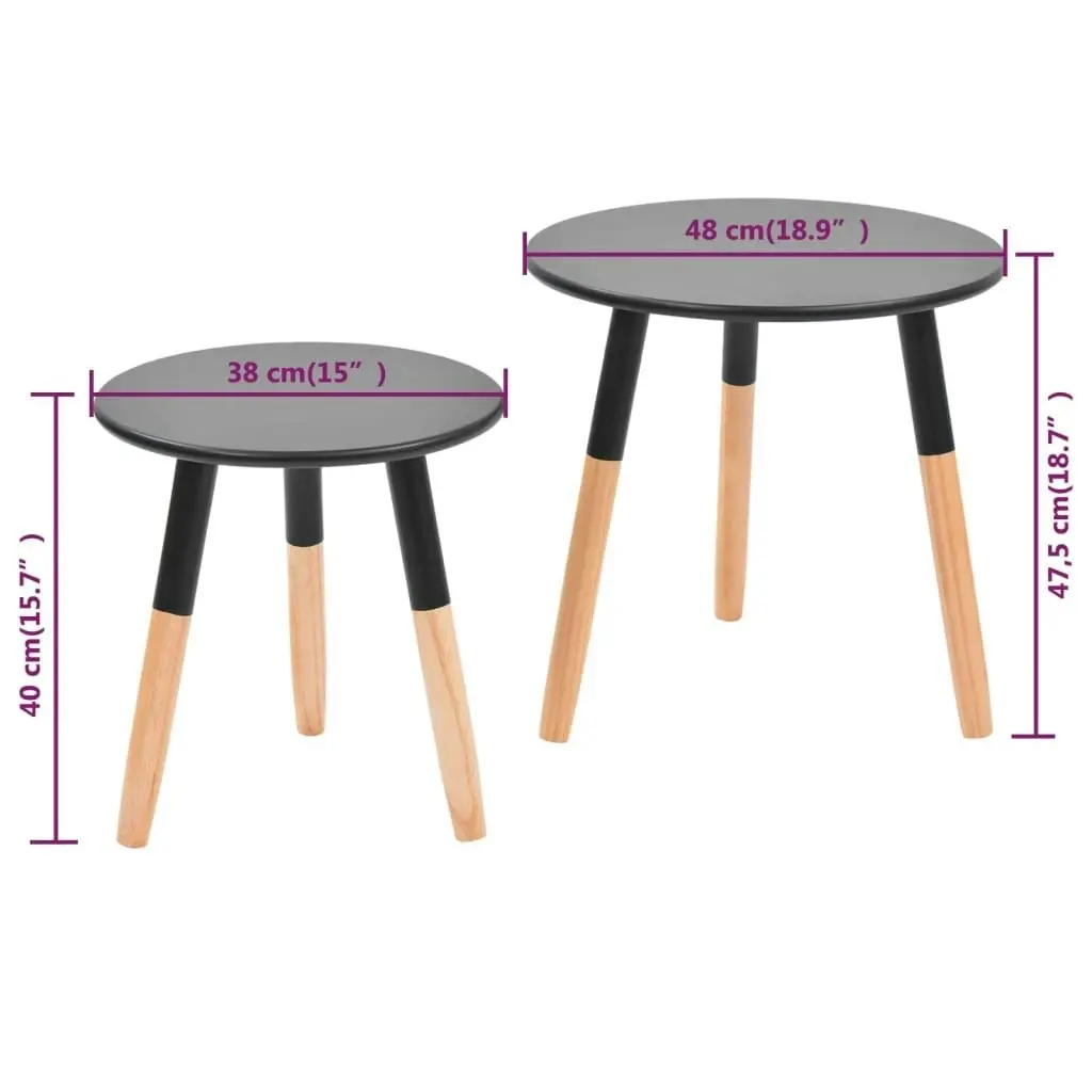 Side Table Set 2 Pieces Solid Pinewood Black 244735