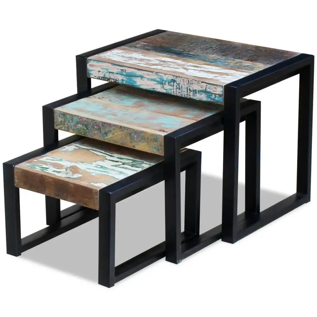 Three Piece Nesting Tables Solid Reclaimed Wood 243279