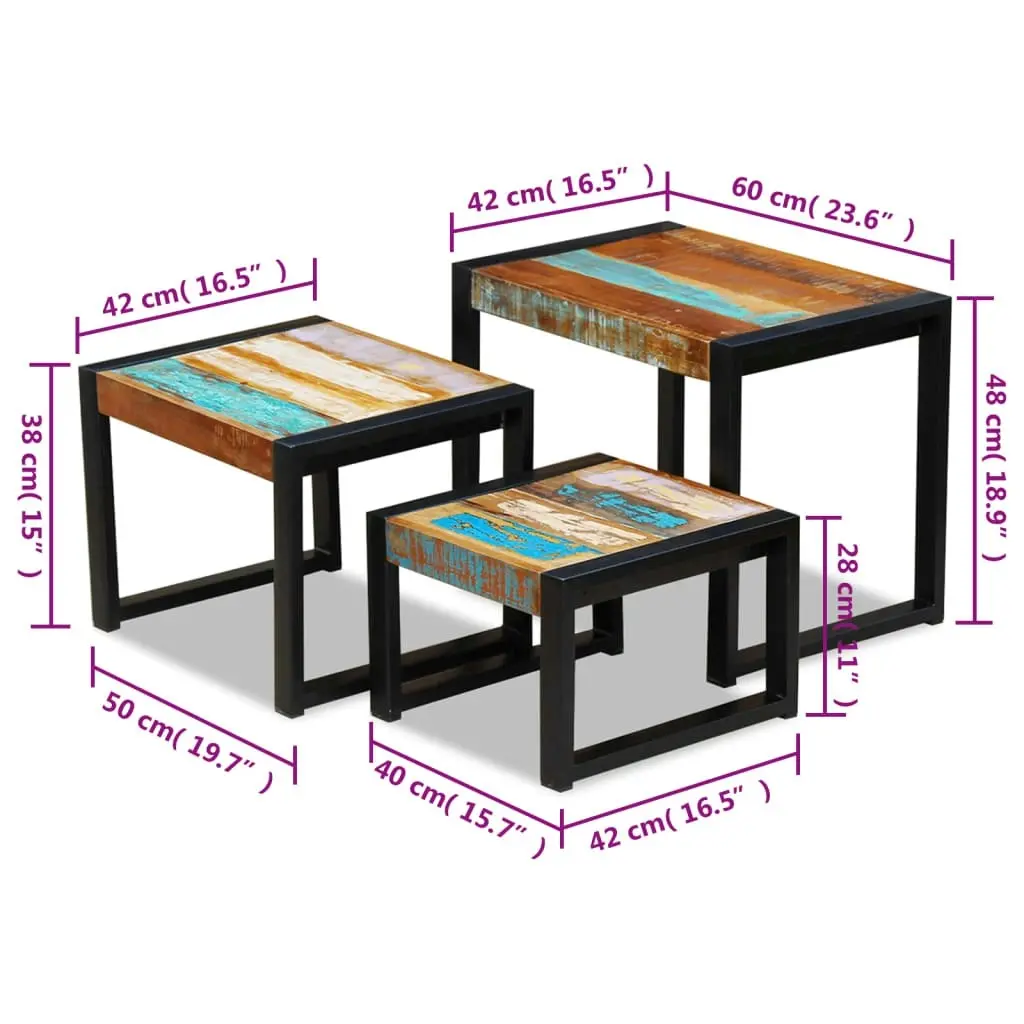 Three Piece Nesting Tables Solid Reclaimed Wood 243279