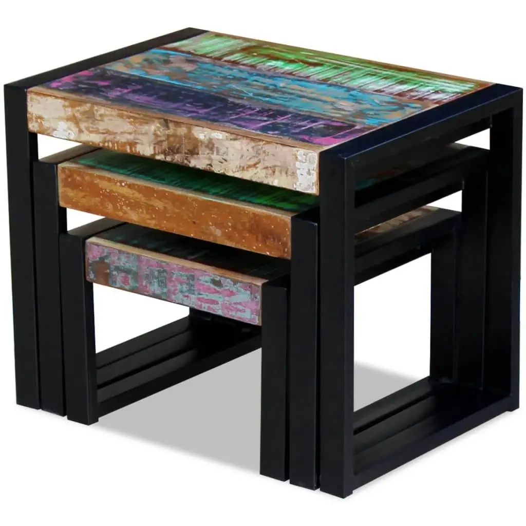 Three Piece Nesting Tables Solid Reclaimed Wood 243279