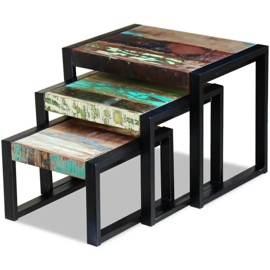 Three Piece Nesting Tables Solid Reclaimed Wood 243279