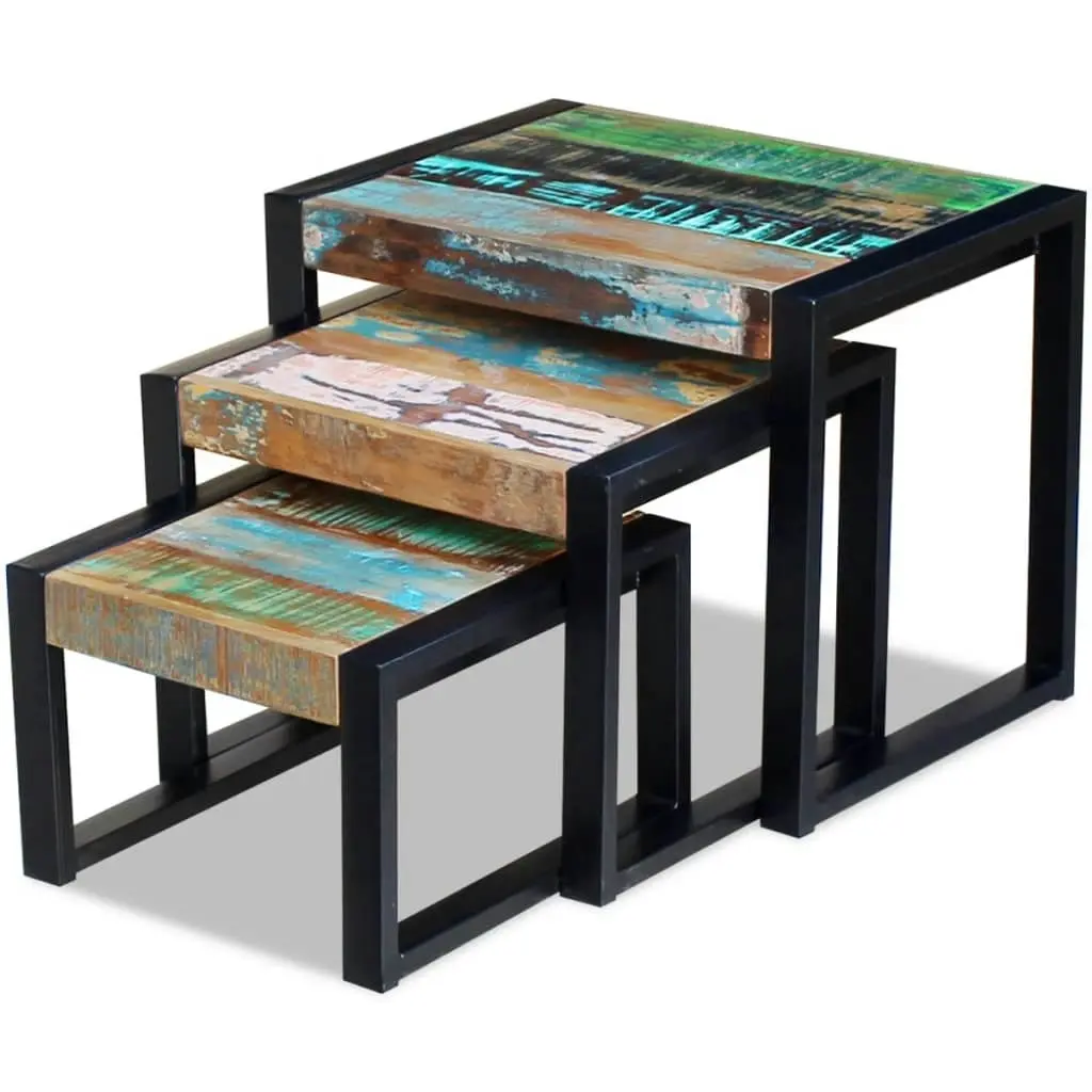 Three Piece Nesting Tables Solid Reclaimed Wood 243279