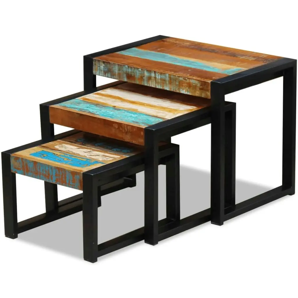 Three Piece Nesting Tables Solid Reclaimed Wood 243279