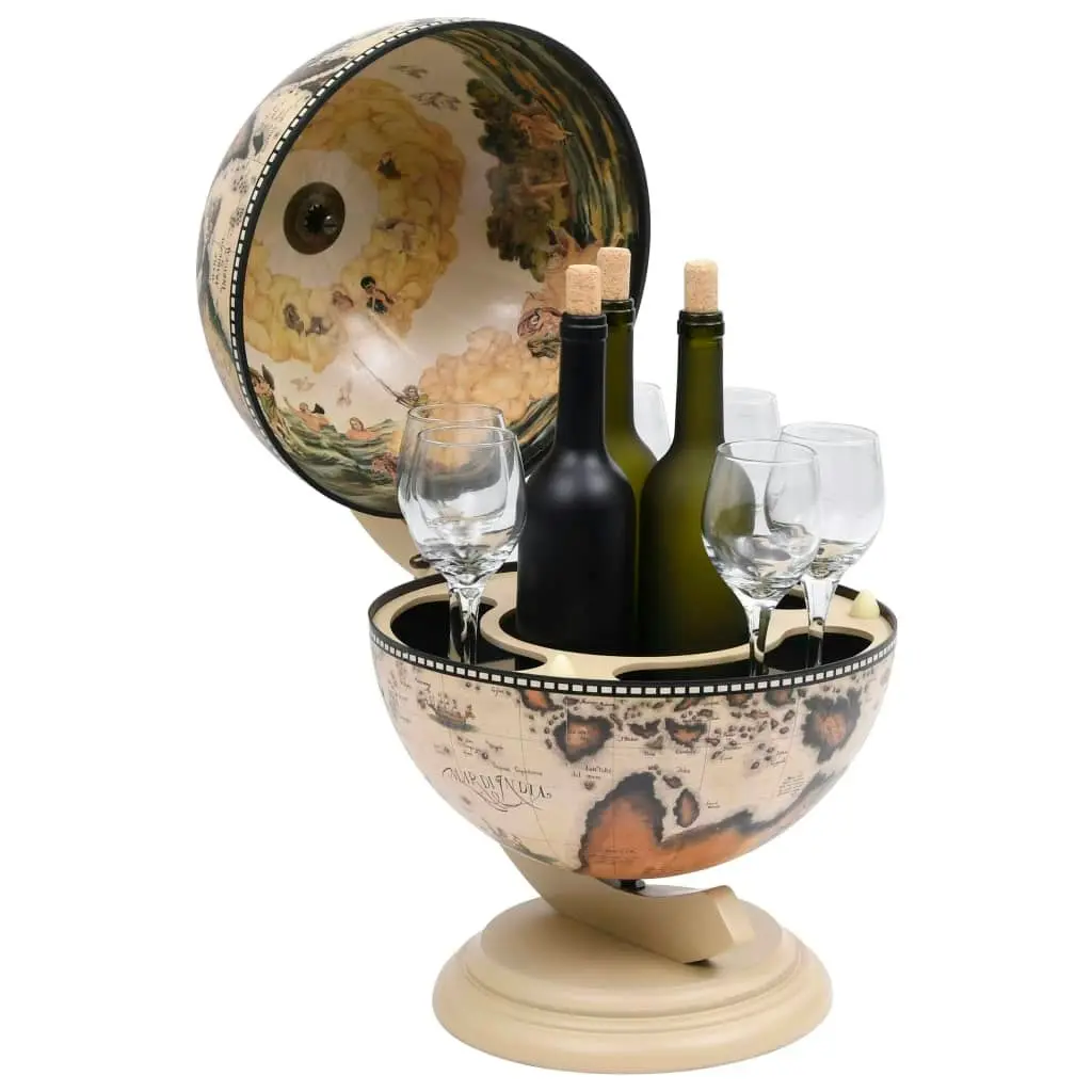 Tabletop Globe Bar Wine Stand Eucalyptus Wood White 320911