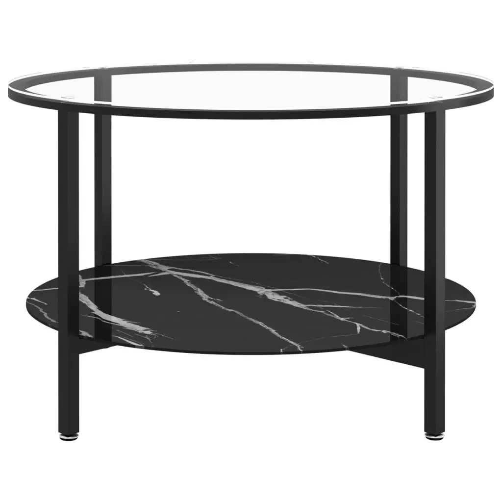 Tea Table Black and Black Marble 70 cm Tempered Glass 331619