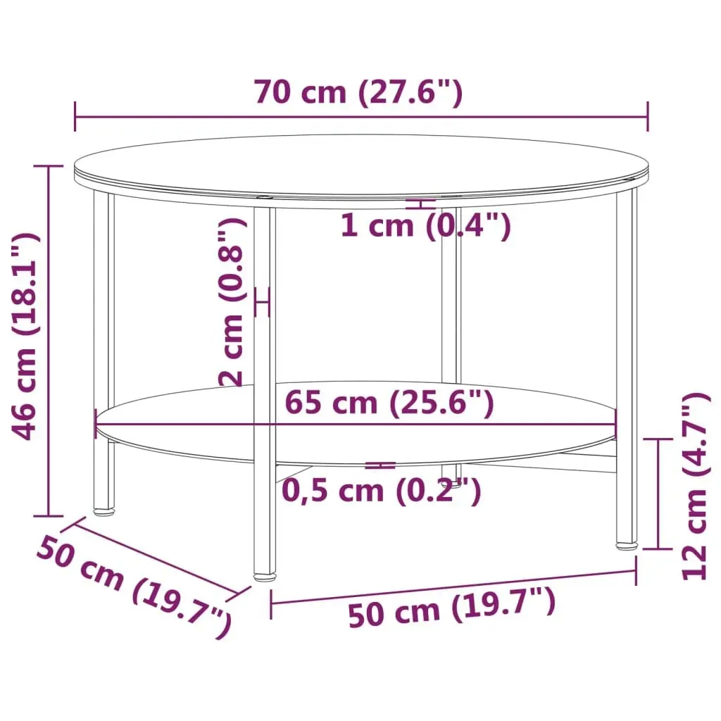 Tea Table Black and Black Marble 70 cm Tempered Glass 331619