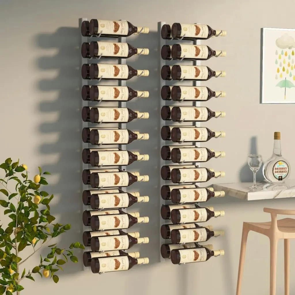 Wall Mounted Wine Rack for 24 Bottles 2 pcs White Iron 340885