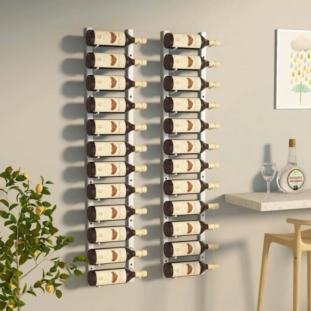 Wall Mounted Wine Rack for 12 Bottles 2 pcs White Iron 340881